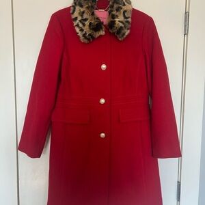 kate spade Red Trench Coat with Faux Fur Collar